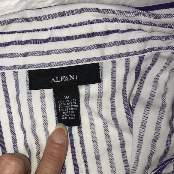 Alfani White and Purple Striped Button Down Shirt - Picture 5 of 5